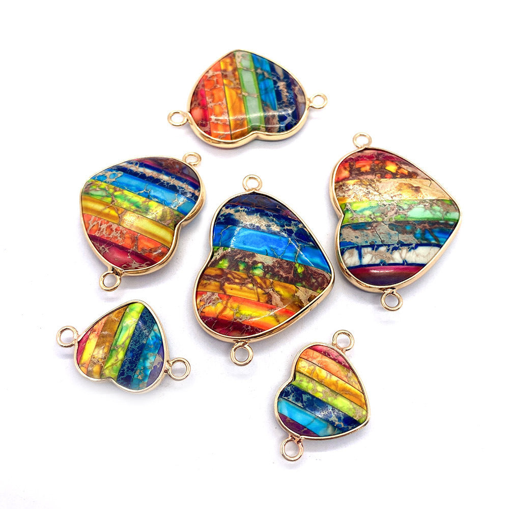 Heart Shape Natural Stone Pendant With Turquoise Inlay Featuring Bezel Setting And Stone Texture Finish In Bohemian Style