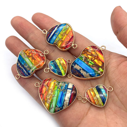 Heart Shape Natural Stone Pendant With Turquoise Inlay Featuring Bezel Setting And Stone Texture Finish In Bohemian Style