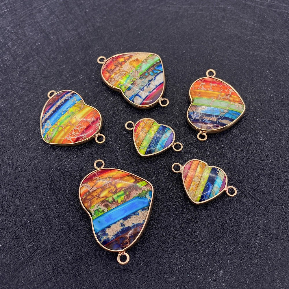 Heart Shape Natural Stone Pendant With Turquoise Inlay Featuring Bezel Setting And Stone Texture Finish In Bohemian Style