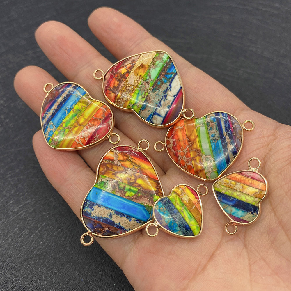 Heart Shape Natural Stone Pendant With Turquoise Inlay Featuring Bezel Setting And Stone Texture Finish In Bohemian Style