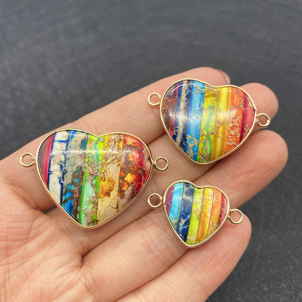 Heart Shape Natural Stone Pendant With Turquoise Inlay Featuring Bezel Setting And Stone Texture Finish In Bohemian Style