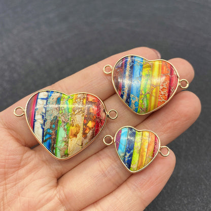 Heart Shape Natural Stone Pendant With Turquoise Inlay Featuring Bezel Setting And Stone Texture Finish In Bohemian Style