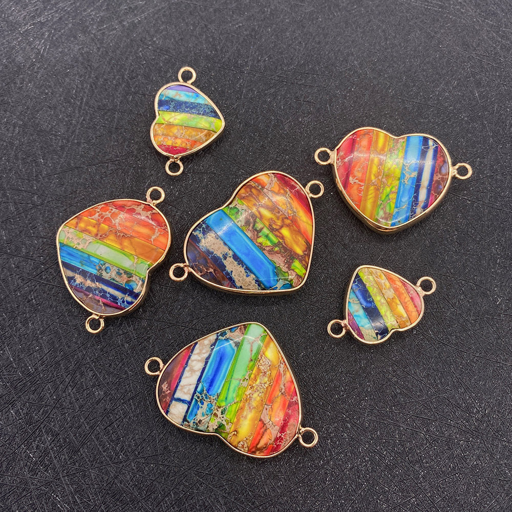 Heart Shape Natural Stone Pendant With Turquoise Inlay Featuring Bezel Setting And Stone Texture Finish In Bohemian Style