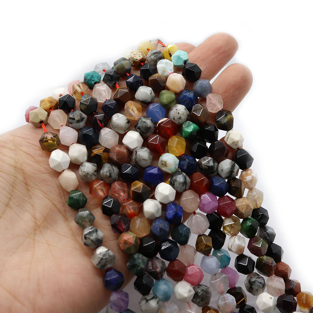 Round Natural Stone Beads With Crystal Inlay, Diameter 6 Mm, Featuring Cutting Craftsmanship For Jewelry Making