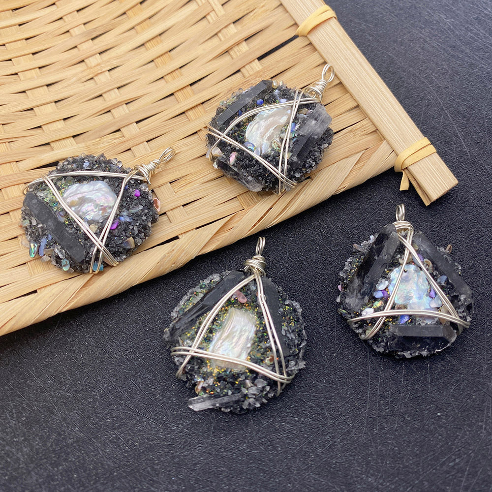 Bohemian Freshwater Pearl Pendant Featuring Irregular Craftsmanship In Dyed Black Natural Material