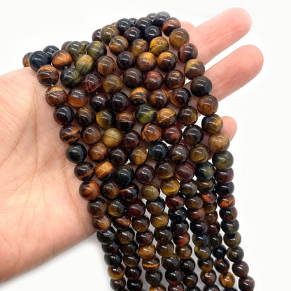 Polished Natural Stone Ball Beads With Tiger Eye Inlay, Diameter 6 Mm, Available In Colour