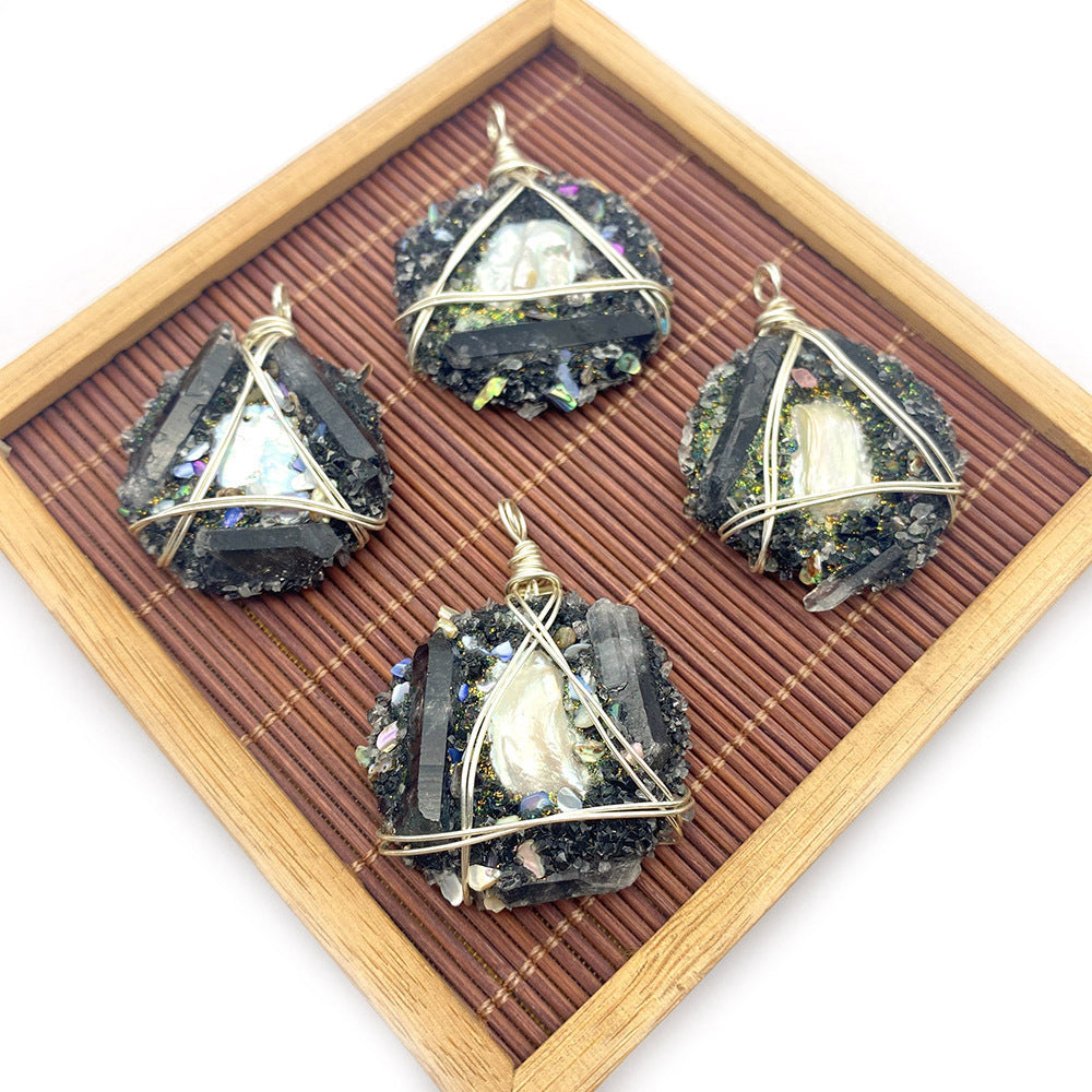Bohemian Freshwater Pearl Pendant Featuring Irregular Craftsmanship In Dyed Black Natural Material