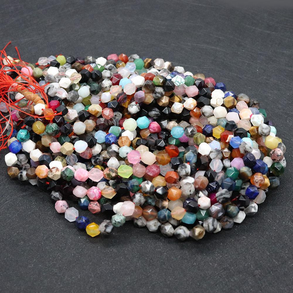 Round Natural Stone Beads With Crystal Inlay, Diameter 6 Mm, Featuring Cutting Craftsmanship For Jewelry Making