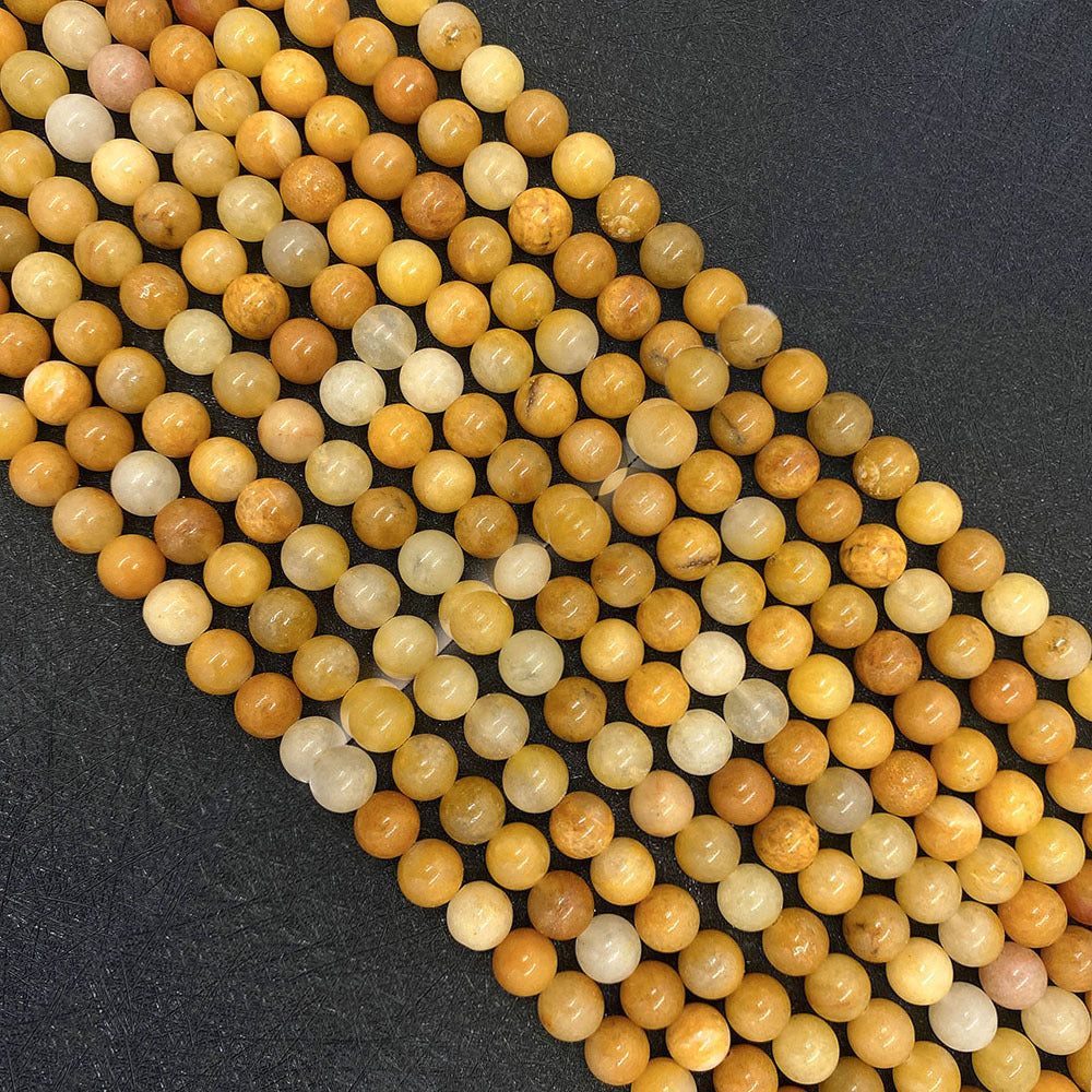 Round Natural Stone Beads With Jade Inlay, Diameter 6 Mm, Polished And Center-Drilled For Jewelry Making
