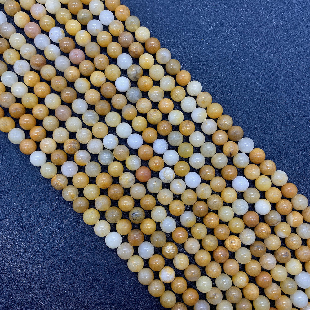 Round Natural Stone Beads With Jade Inlay, Diameter 6 Mm, Polished And Center-Drilled For Jewelry Making