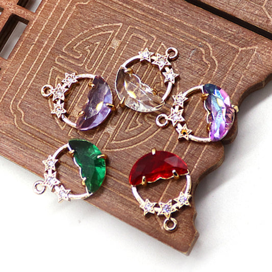 Moon Pendant Featuring Electroplated Gold Plating Process With Copper Plated Glass And Crystal Inlay