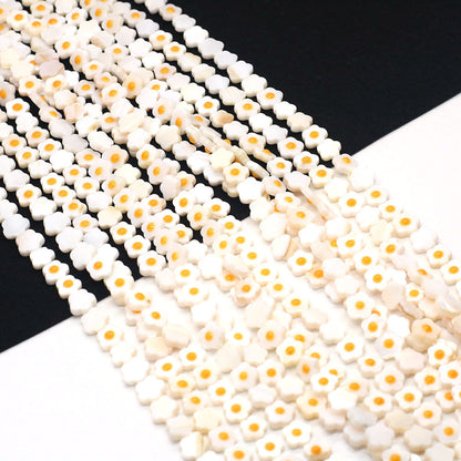 Natural Shell Flowers Beads For Jewelry Making, Diameter 6 Mm, Center-Drilled, Featuring Enamel Craft