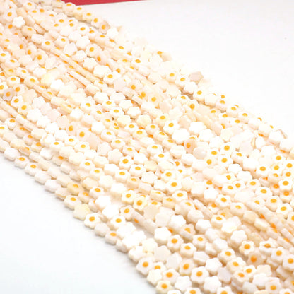Natural Shell Flowers Beads For Jewelry Making, Diameter 6 Mm, Center-Drilled, Featuring Enamel Craft