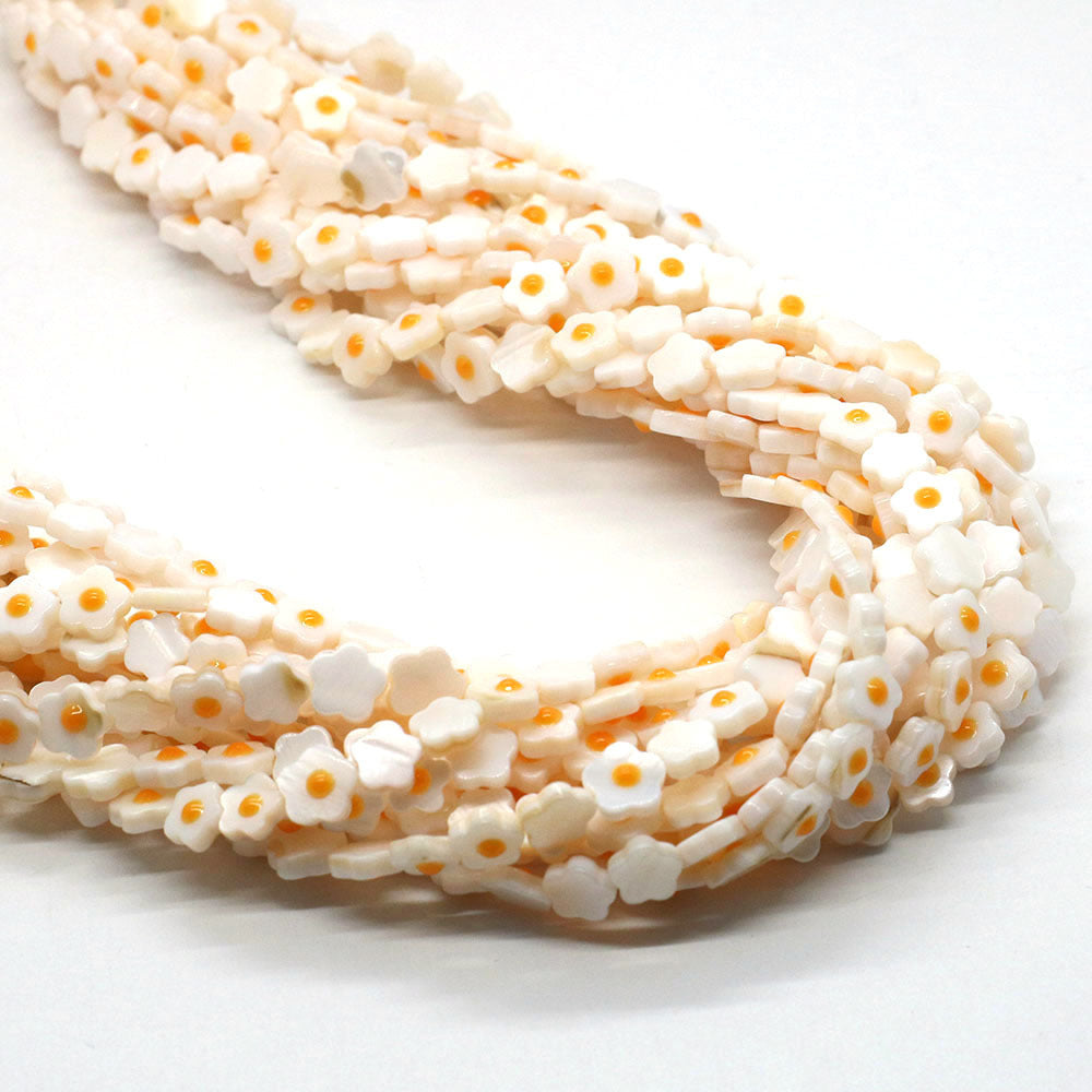 Natural Shell Flowers Beads For Jewelry Making, Diameter 6 Mm, Center-Drilled, Featuring Enamel Craft