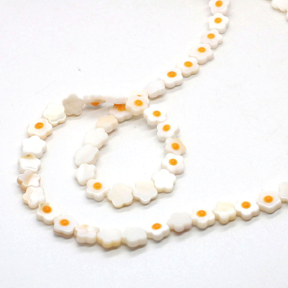Natural Shell Flowers Beads For Jewelry Making, Diameter 6 Mm, Center-Drilled, Featuring Enamel Craft