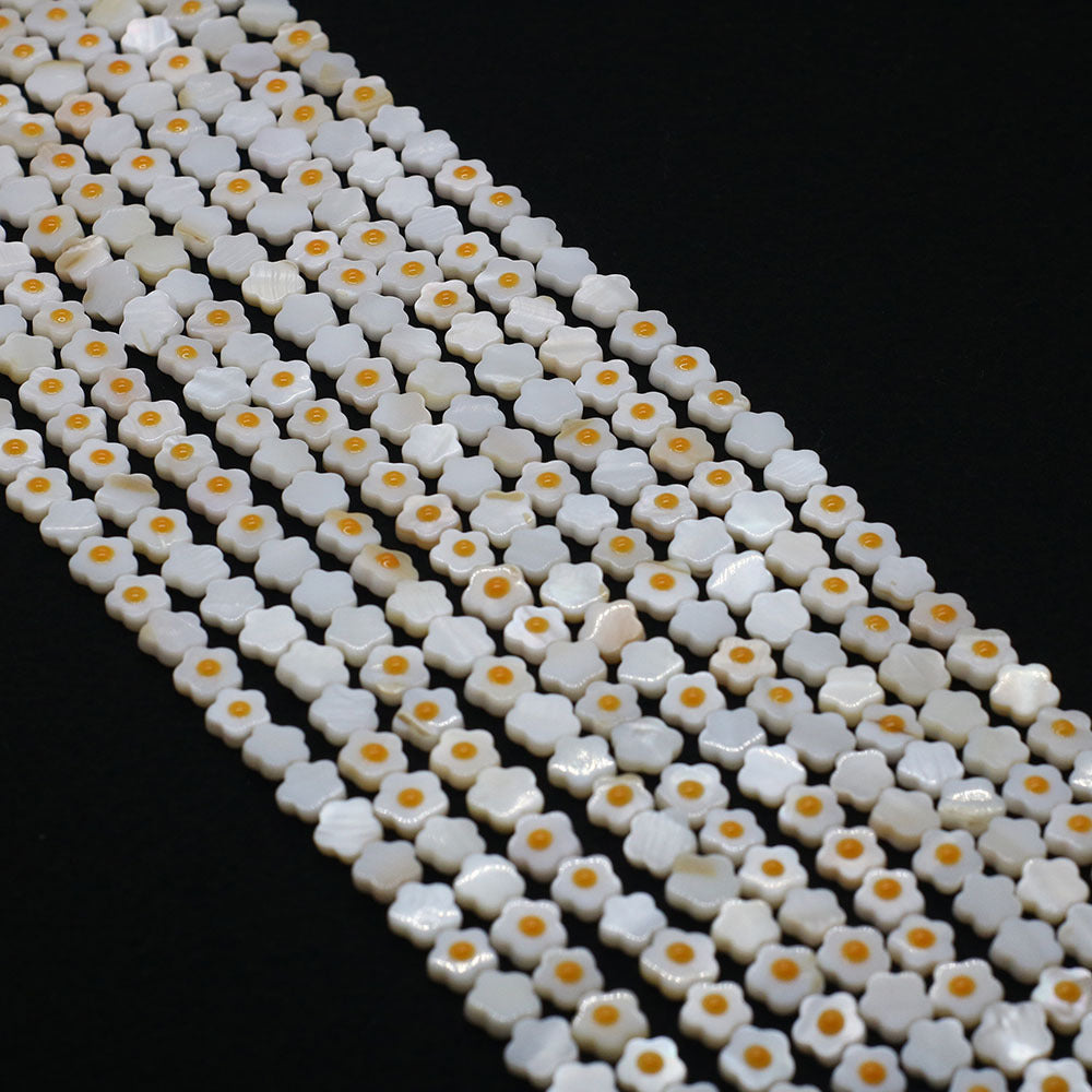 Natural Shell Flowers Beads For Jewelry Making, Diameter 6 Mm, Center-Drilled, Featuring Enamel Craft