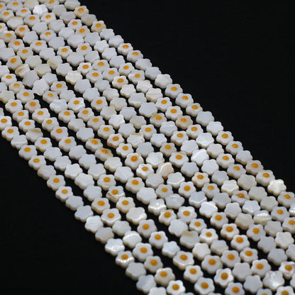 Natural Shell Flowers Beads For Jewelry Making, Diameter 6 Mm, Center-Drilled, Featuring Enamel Craft
