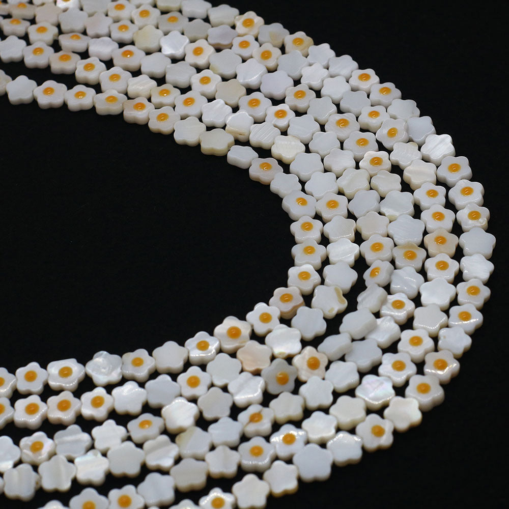 Natural Shell Flowers Beads For Jewelry Making, Diameter 6 Mm, Center-Drilled, Featuring Enamel Craft
