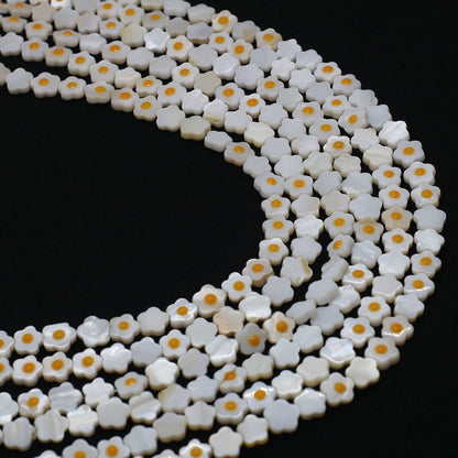 Natural Shell Flowers Beads For Jewelry Making, Diameter 6 Mm, Center-Drilled, Featuring Enamel Craft