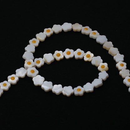 Natural Shell Flowers Beads For Jewelry Making, Diameter 6 Mm, Center-Drilled, Featuring Enamel Craft