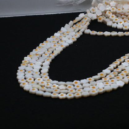Natural Shell Flowers Beads For Jewelry Making, Diameter 6 Mm, Center-Drilled, Featuring Enamel Craft