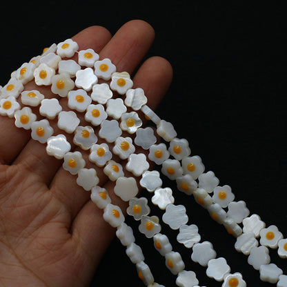 Natural Shell Flowers Beads For Jewelry Making, Diameter 6 Mm, Center-Drilled, Featuring Enamel Craft