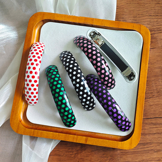 French Style Polka Dots Hair Pins For Women Made Of Acetic Acid Sheets In Dyed Black, Perfect For Spring & Summer
