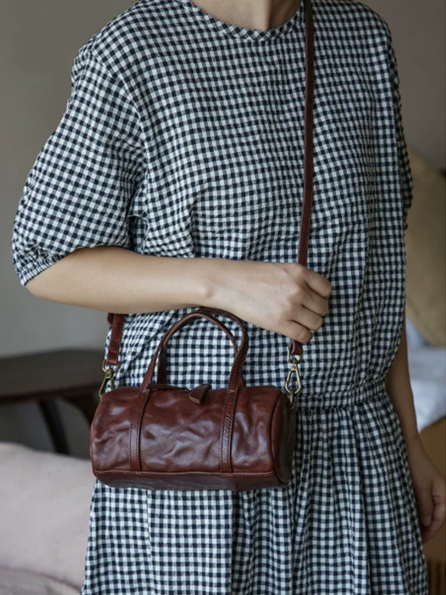Crinkled Leather Mini Handbag Crossbody Bag