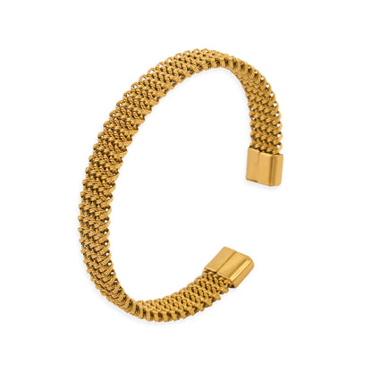Simple Style Grid Braid Bangle For Women In 304 Stainless Steel With 18K Real Gold Electroplated Finish