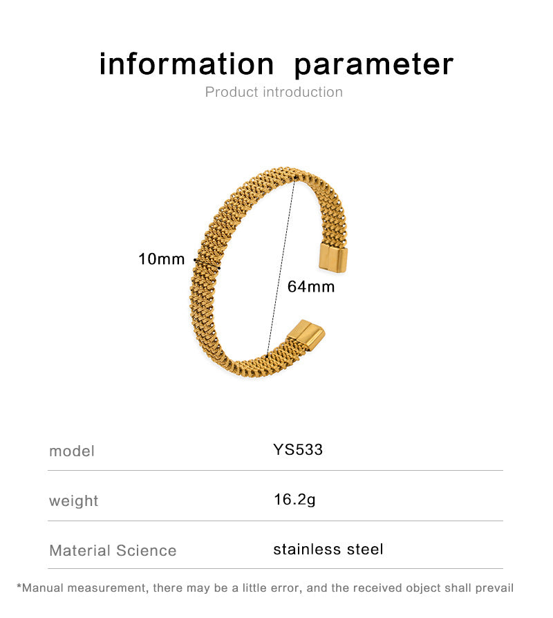 Simple Style Grid Braid Bangle For Women In 304 Stainless Steel With 18K Real Gold Electroplated Finish
