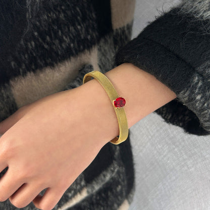 Oval Bangle With Braid Craft In 304 Stainless Steel Featuring Electroplated Gold Plating And Zircon Inlay, Available In Royal Blue
