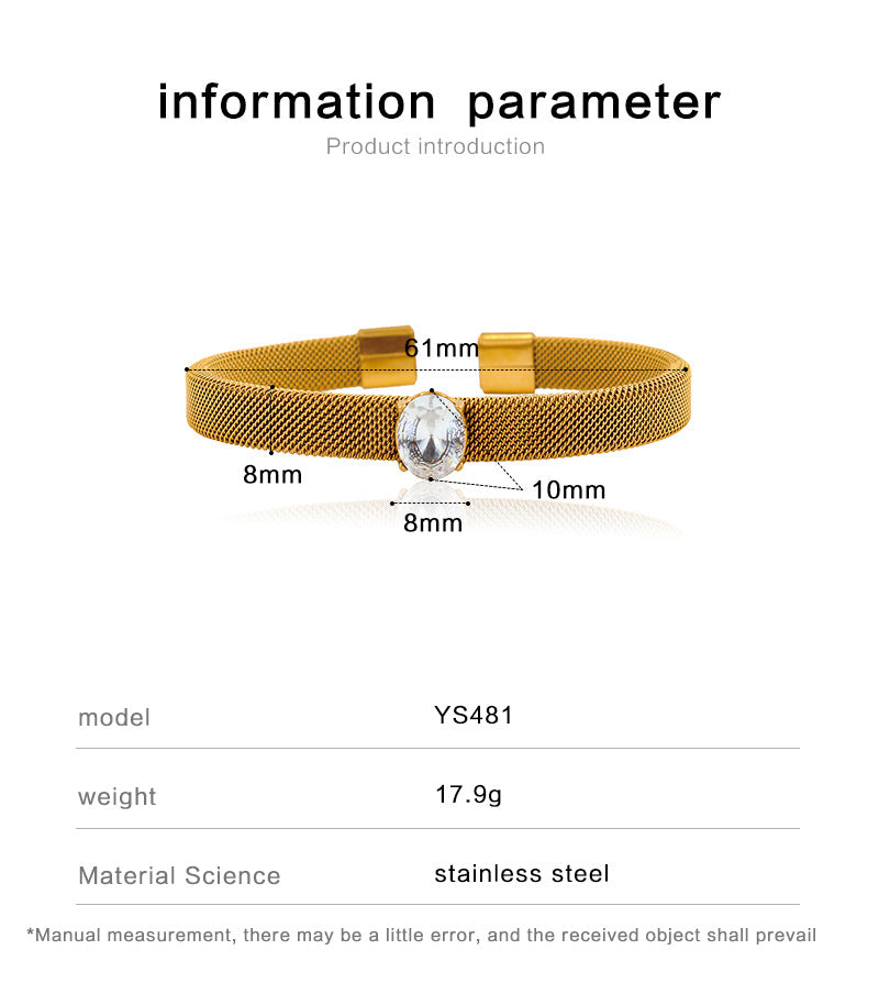 Oval Bangle With Braid Craft In 304 Stainless Steel Featuring Electroplated Gold Plating And Zircon Inlay, Available In Royal Blue