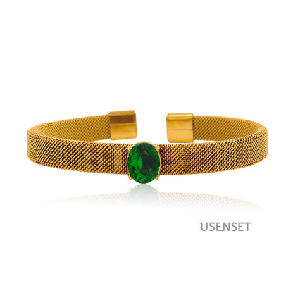 Oval Bangle With Braid Craft In 304 Stainless Steel Featuring Electroplated Gold Plating And Zircon Inlay, Available In Royal Blue