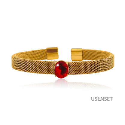 Oval Bangle With Braid Craft In 304 Stainless Steel Featuring Electroplated Gold Plating And Zircon Inlay, Available In Royal Blue