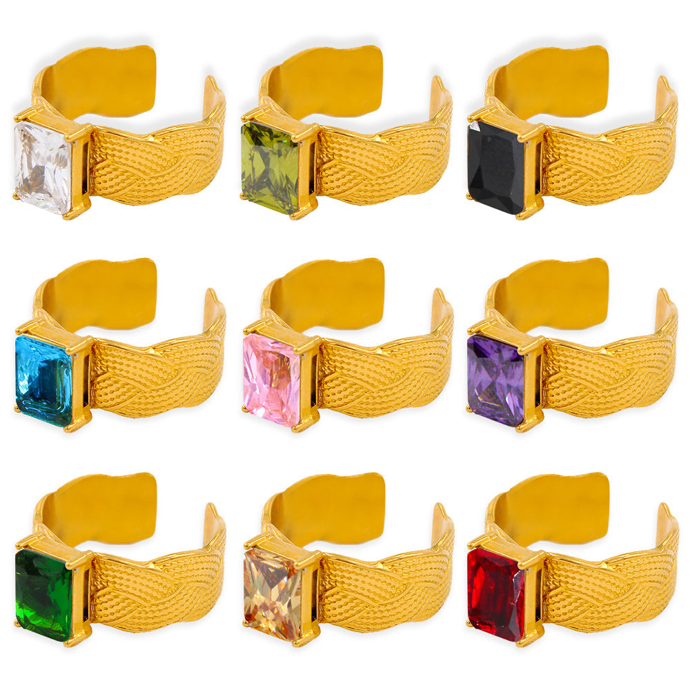 Geometric Open Rings For Women Featuring Zircon Inlay And Electroplated Gold Finish Available In Colour