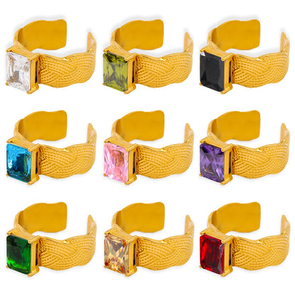 Geometric Open Rings For Women Featuring Zircon Inlay And Electroplated Gold Finish Available In Colour