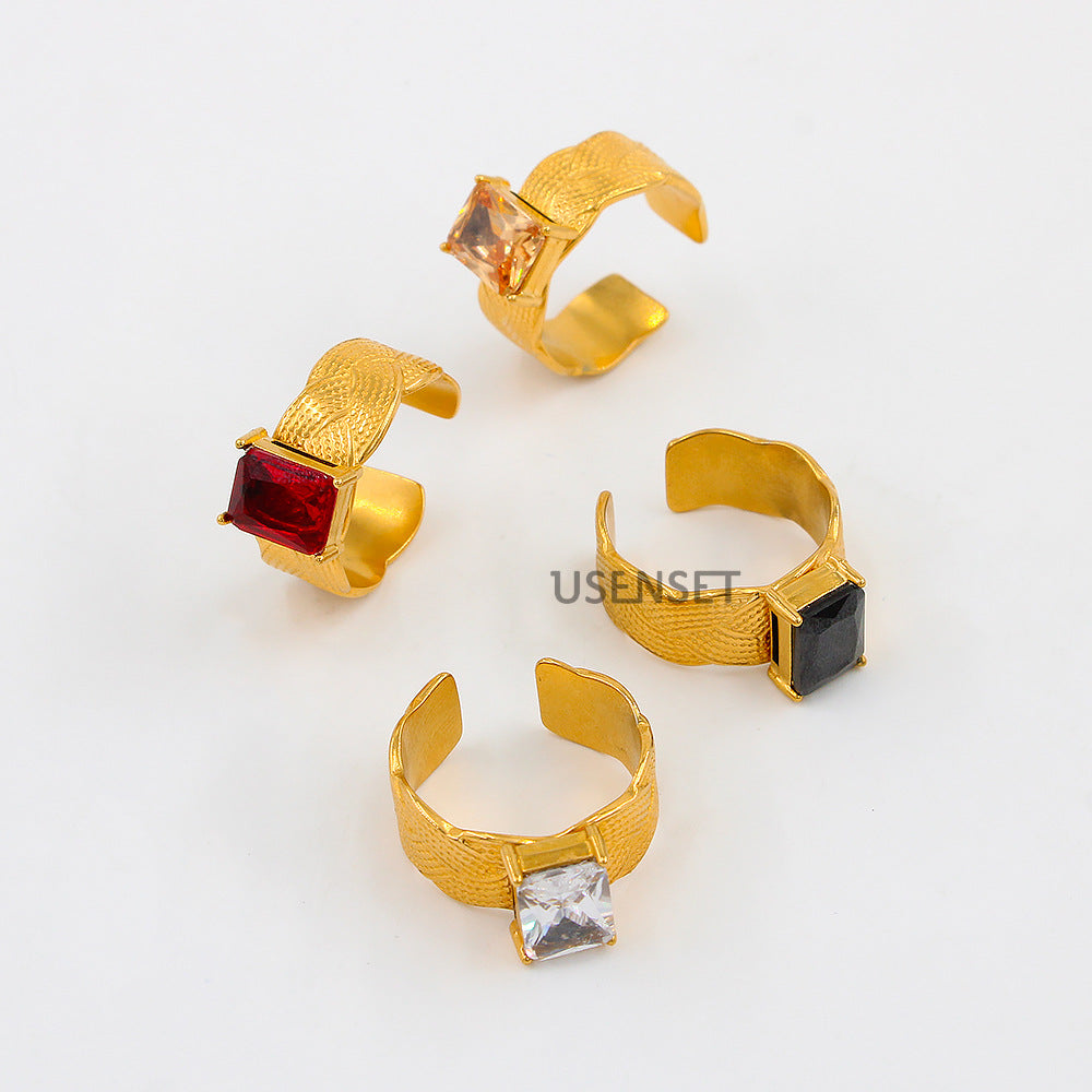 Geometric Open Rings For Women Featuring Zircon Inlay And Electroplated Gold Finish Available In Colour