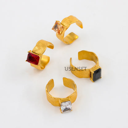 Geometric Open Rings For Women Featuring Zircon Inlay And Electroplated Gold Finish Available In Colour