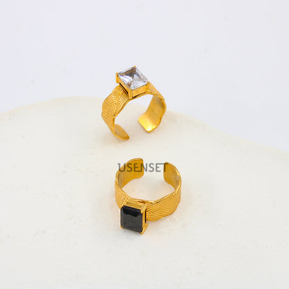 Geometric Open Rings For Women Featuring Zircon Inlay And Electroplated Gold Finish Available In Colour