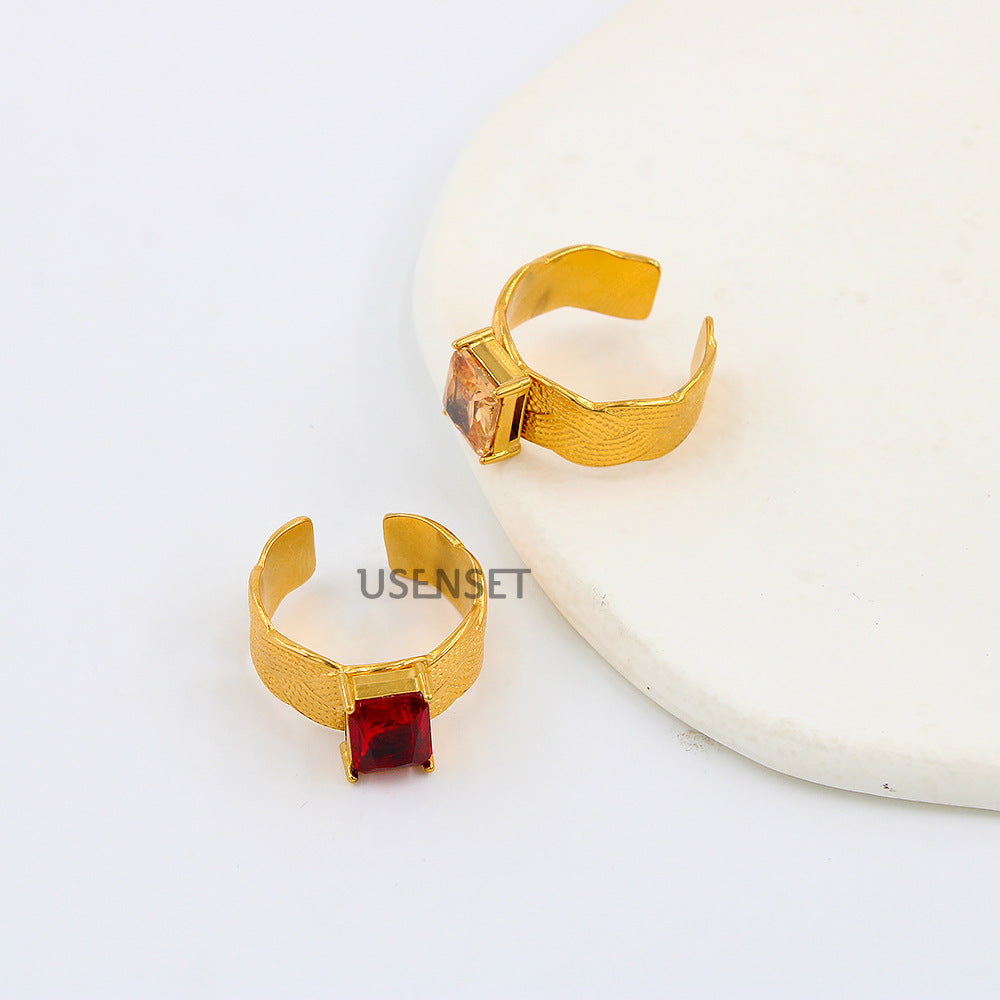 Geometric Open Rings For Women Featuring Zircon Inlay And Electroplated Gold Finish Available In Colour