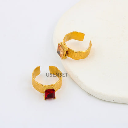 Geometric Open Rings For Women Featuring Zircon Inlay And Electroplated Gold Finish Available In Colour