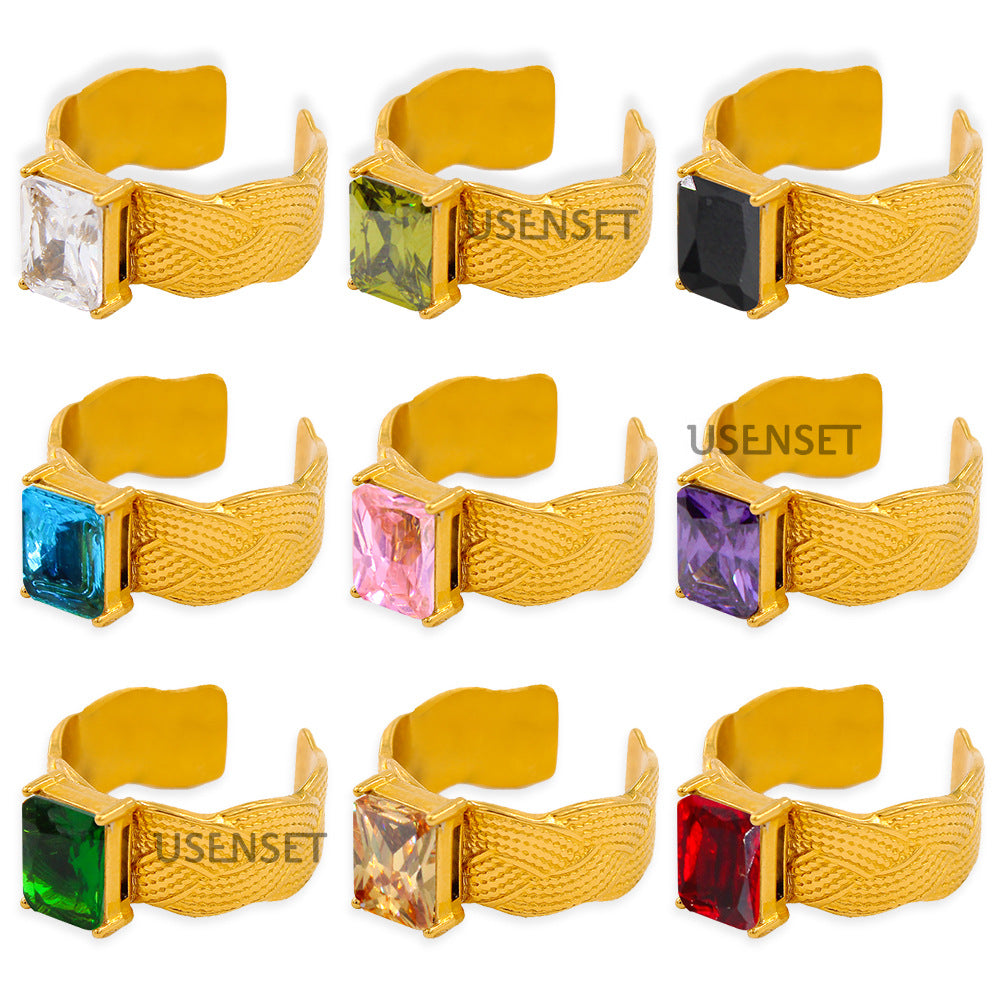 Geometric Open Rings For Women Featuring Zircon Inlay And Electroplated Gold Finish Available In Colour
