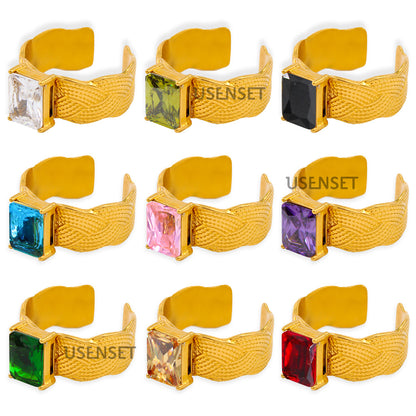 Geometric Open Rings For Women Featuring Zircon Inlay And Electroplated Gold Finish Available In Colour