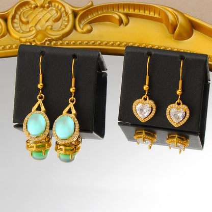 Heart Shape Light Green Drop Earrings For Women With Copper Posts, 304 Stainless Steel And Rhinestone Inlay