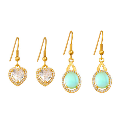 Heart Shape Light Green Drop Earrings For Women With Copper Posts, 304 Stainless Steel And Rhinestone Inlay