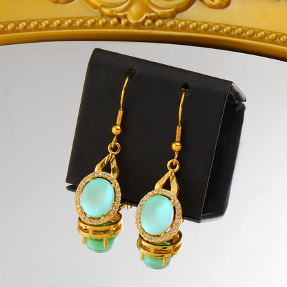Heart Shape Light Green Drop Earrings For Women With Copper Posts, 304 Stainless Steel And Rhinestone Inlay