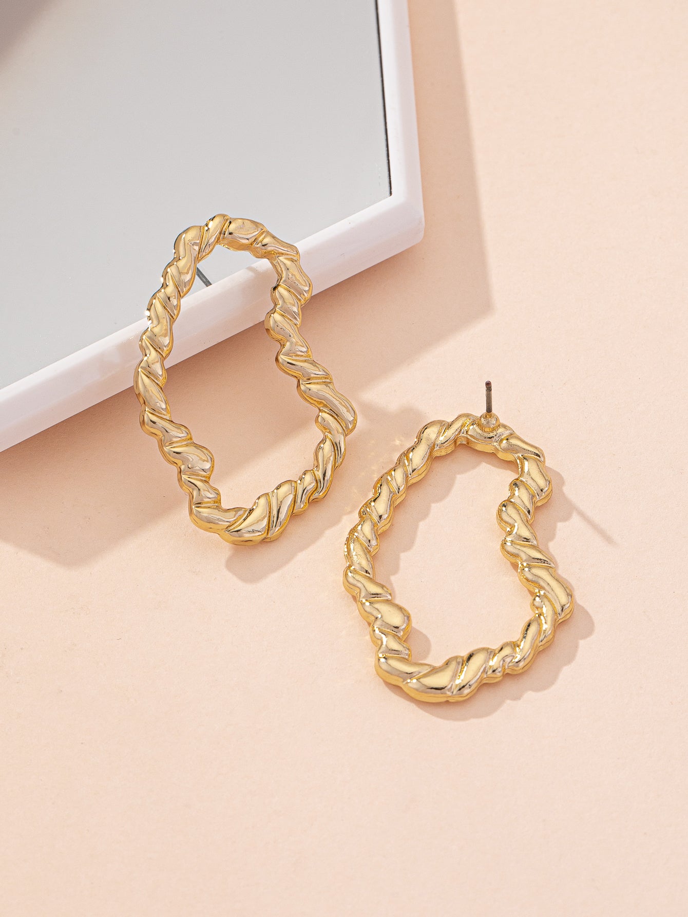 Unisex Bohemian Geometric Asymmetrical Stud Earrings Crafted From Zinc Alloy With Golden Plated Coating And Iron Posts