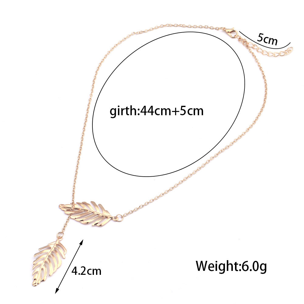Classic Style Leaf Carving Necklace For Adults, Golden Plated Zinc Alloy With Box Chain