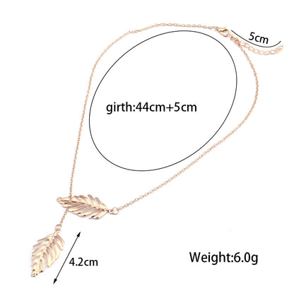 Classic Style Leaf Carving Necklace For Adults, Golden Plated Zinc Alloy With Box Chain