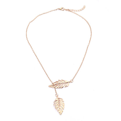 Classic Style Leaf Carving Necklace For Adults, Golden Plated Zinc Alloy With Box Chain